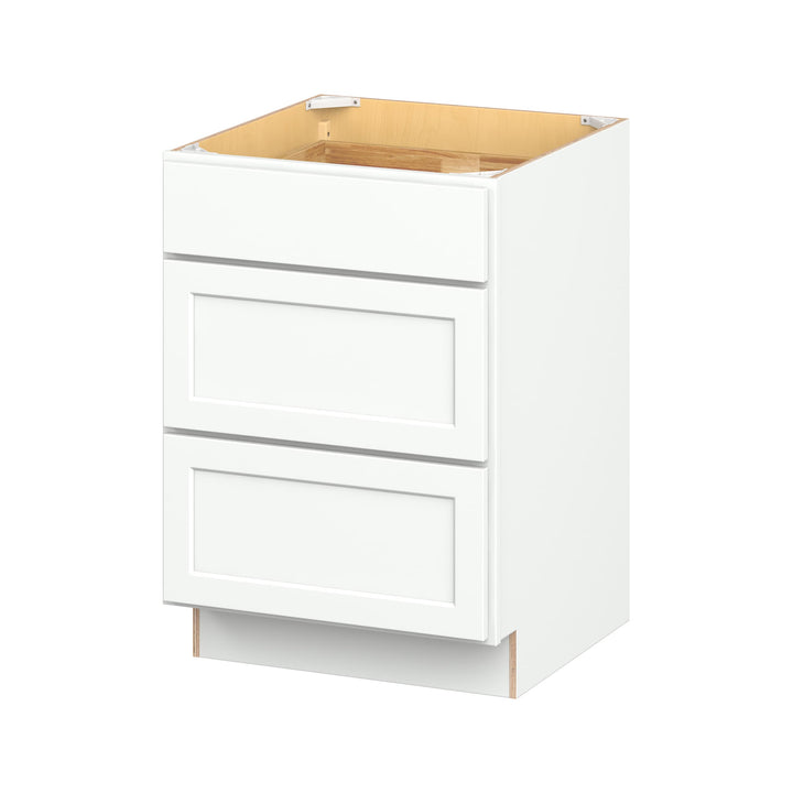 Hugo&Borg PRO Glendale 24-in W x 34.5-in H x 24-in D Pure White 3-Drawer Base Ready To Assemble Plywood Cabinet (Recessed Panel Style)