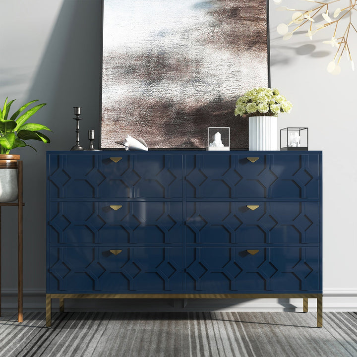Clihome 6 drawers cabinet Blue 6-Drawer Accent Chest