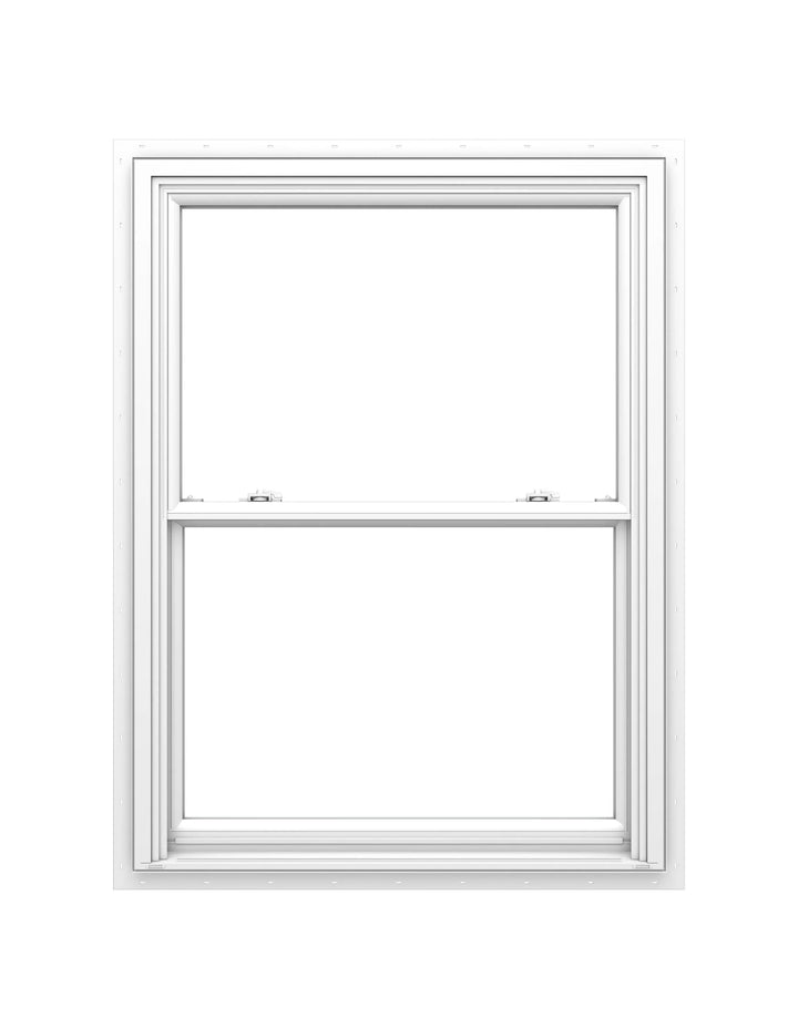 Pella 150 Series New Construction 37-1/2-in x 61-1/2-in White Vinyl Low-E Argon Double-Hung Window with Grids, Full Screen Included
