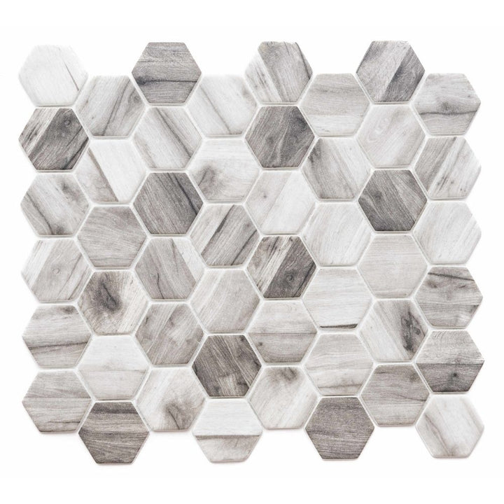 The Tile Life Honeycomb Gray 2-in x 2-in Matte Glass Wood look Hexagon Mosaic Wall Tile product image
