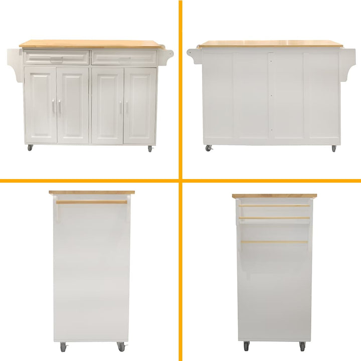 Miki Shinly White Mdf Base with Mdf Top Rolling Kitchen Island (18.11-in x 53.93-in x 35.03-in)
