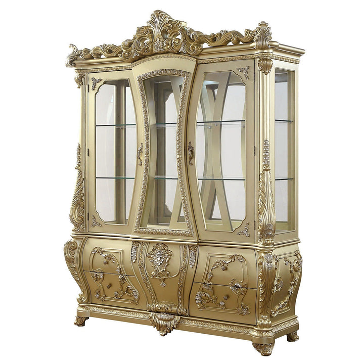 ACME FURNITURE Transitional Gold Finish Wood Curio Cabinet