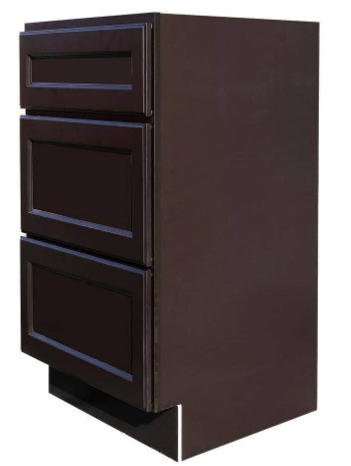 RELIABILT Parkstone 21-in W x 34.5-in H x 24-in D Espresso 3-Drawer Base Fully Assembled Plywood Cabinet (Flat Panel Style)