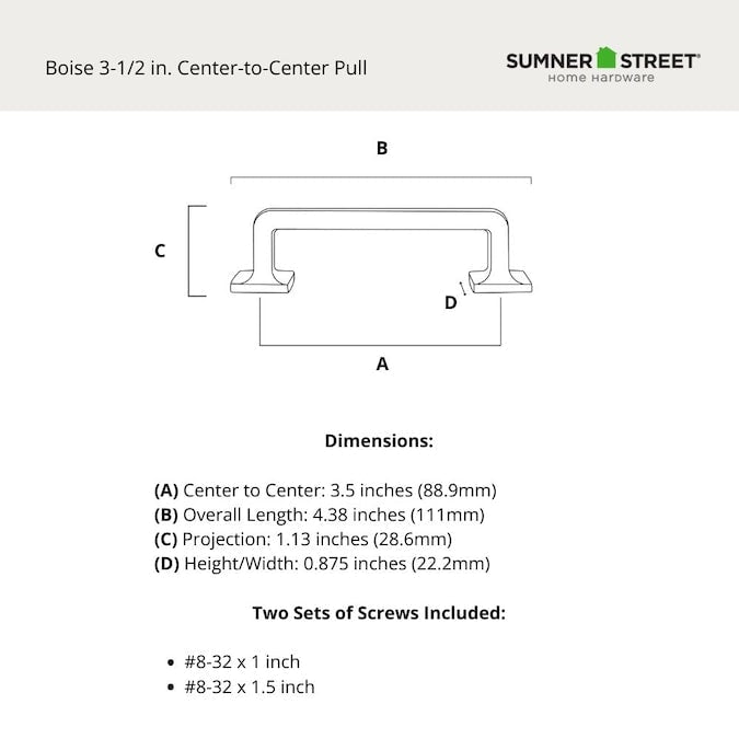 Sumner Street Home Hardware Boise 3-1/2-in (89mm) Center to Center Square Bar Drawer Pull