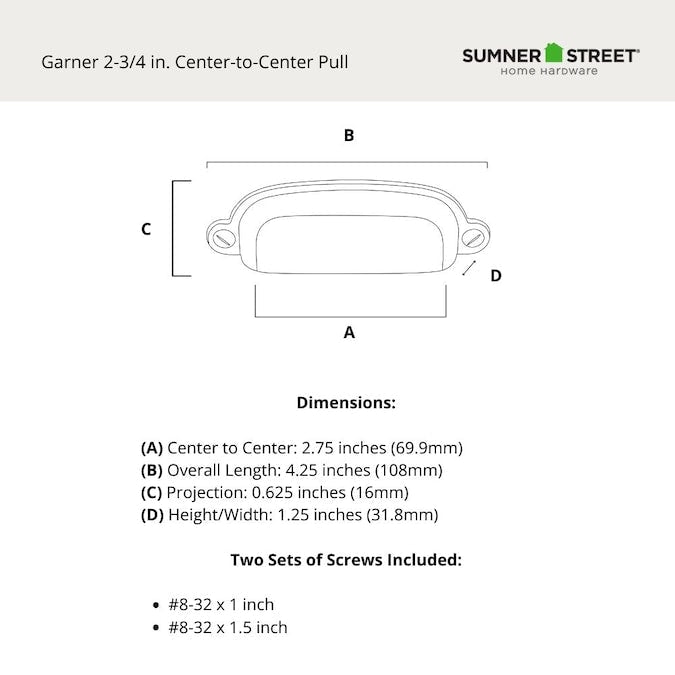 Sumner Street Home Hardware Garner 2-3/4-in (70mm) Center to Center Oval Cup Drawer Pull