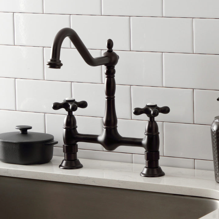 Elements of Design Oil-Rubbed Bronze 2-Handle Deck-Mount Bridge Kitchen Faucet
