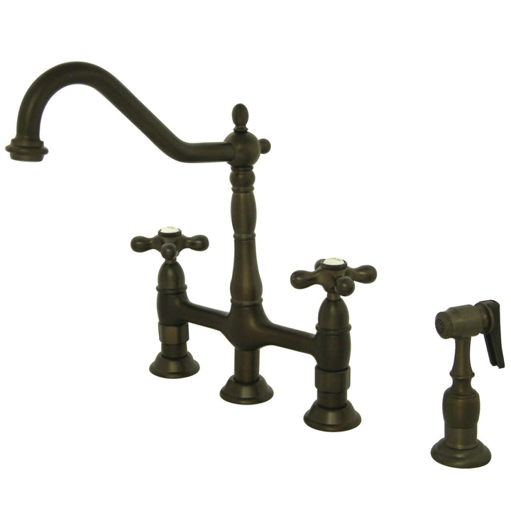 Elements of Design Oil-Rubbed Bronze 2-Handle Deck-Mount Bridge Kitchen Faucet with Side Sprayer