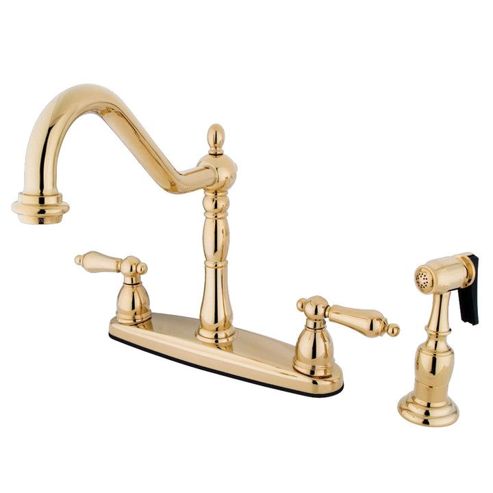 Elements of Design New Orleans Polished Brass 2-Handle Deck-Mount Bridge Kitchen Faucet with Side Sprayer and Deck Plate
