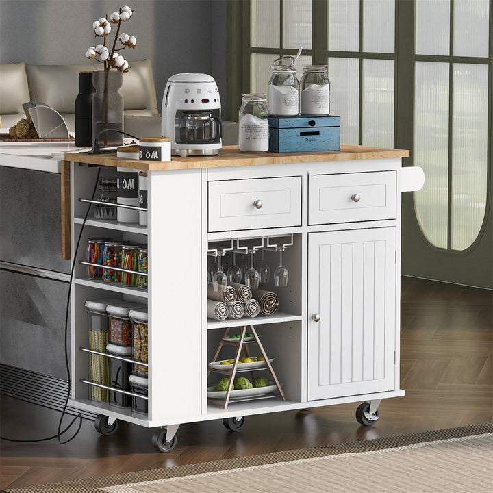 BABOOM White Mdf Base with Wood Top Rolling Kitchen Island (29.3-in x 39.8-in x 33.7-in)
