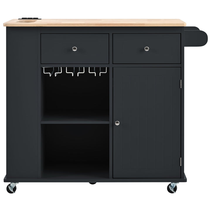 CESICIA Black Wood Base with Wood Top Rolling Kitchen Island (29.3-in x 35.8-in x 33.7-in)