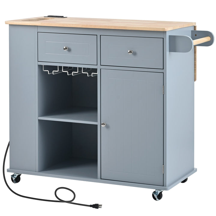 CESICIA Blue Wood Base with Wood Top Rolling Kitchen Island (29.3-in x 35.8-in x 33.7-in)
