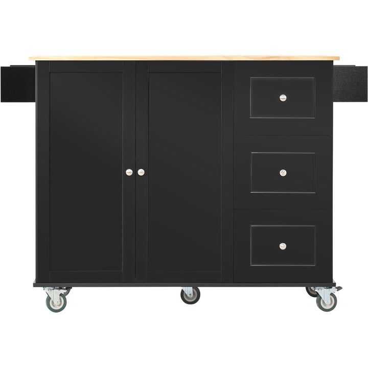 CESICIA Black Wood Base with Wood Top Rolling Kitchen Island (17.71-in x 52.7-in x 36.81-in)