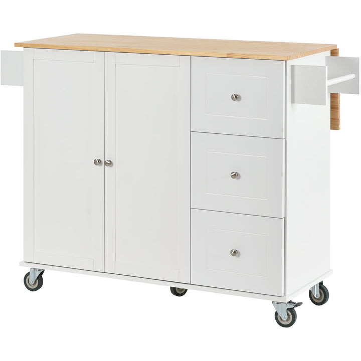 CESICIA White Wood Base with Wood Top Rolling Kitchen Island (17.71-in x 52.7-in x 36.81-in)