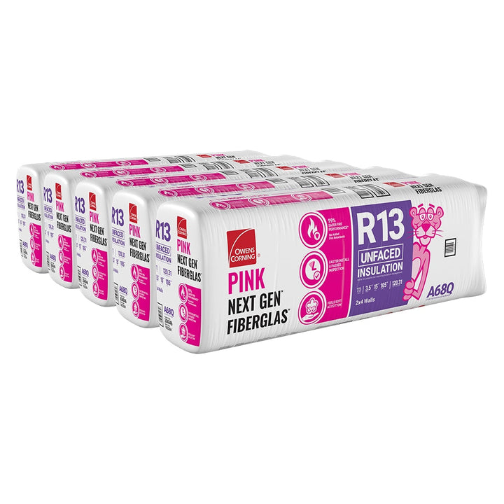 Owens Corning R-13 Unfaced Fiberglass Insulation Batts, 3.5 in. x 15 in. x 105 in. — 5 Bags