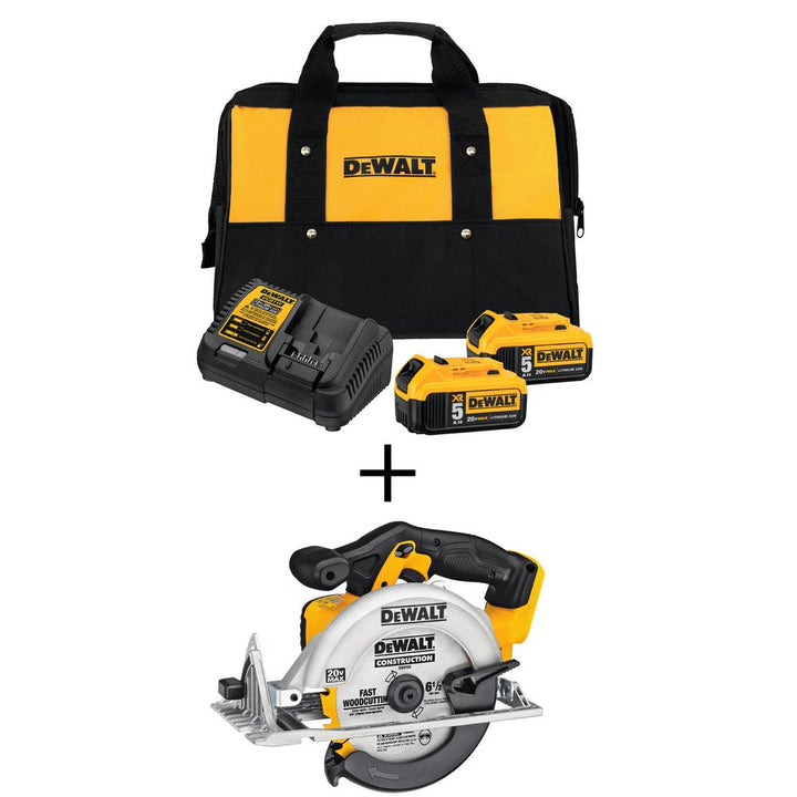 20-Volt MAX Lithium-Ion Cordless 6-1/2 in. Circular Saw with Premium Battery Pack 5.0 Ah (2-Pack), Charger and Kit Bag - Super Arbor