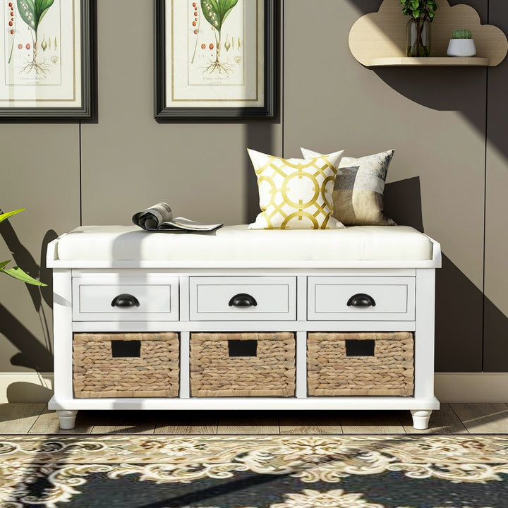 Mondawe Rustic White Storage Bench 42.1-in x 15.4-in x 18.7-in