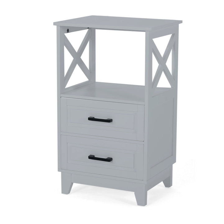 Siavonce Modern Gray Freestanding 2-Drawer Linen Cabinet with Open Shelf