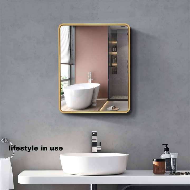 Forclover 20-in x 28-in Surface/Recessed Mount Gold + Matte Black Mirrored Soft Close Medicine Cabinet
