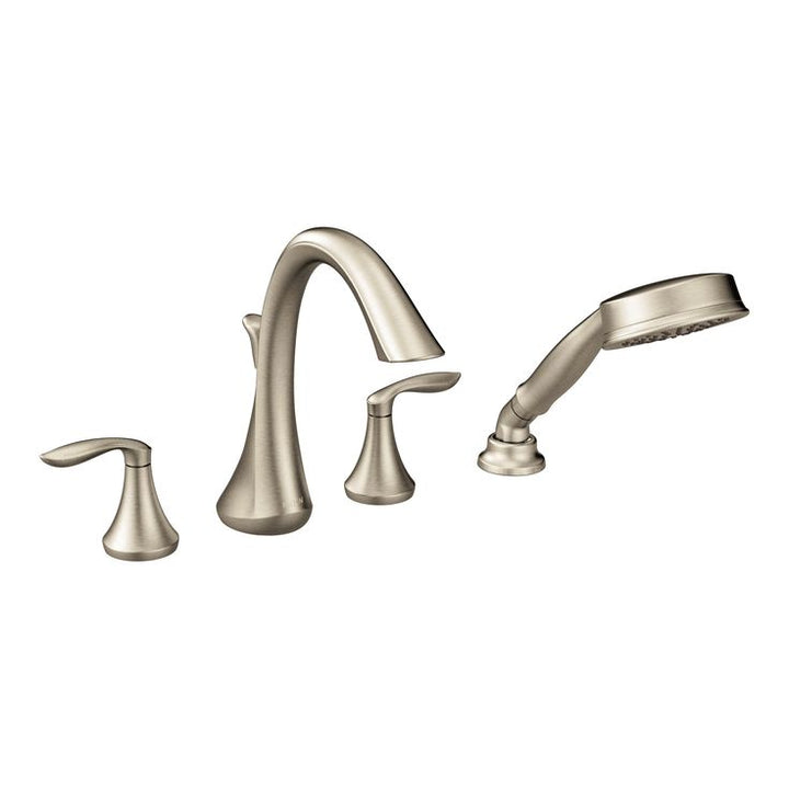 Eva 2-Handle Deck-Mount Roman Tub Faucet Trim Kit with Handshower and Valve in Brushed Nickel