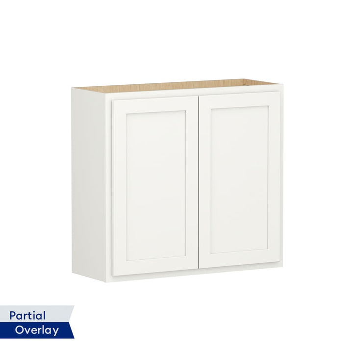 Shenandoah PRO Express Breckenridge 33-in W x 30.125-in H x 12-in D Linen Partial Overlay Maple Wall Fully Assembled Plywood Cabinet (Recessed Panel Shaker Door Style)