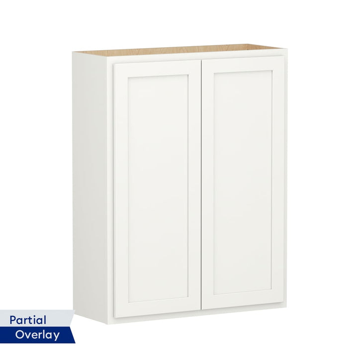 Shenandoah PRO Express Breckenridge 33-in W x 42.125-in H x 12-in D Linen Partial Overlay Maple Wall Fully Assembled Plywood Cabinet (Recessed Panel Shaker Door Style)