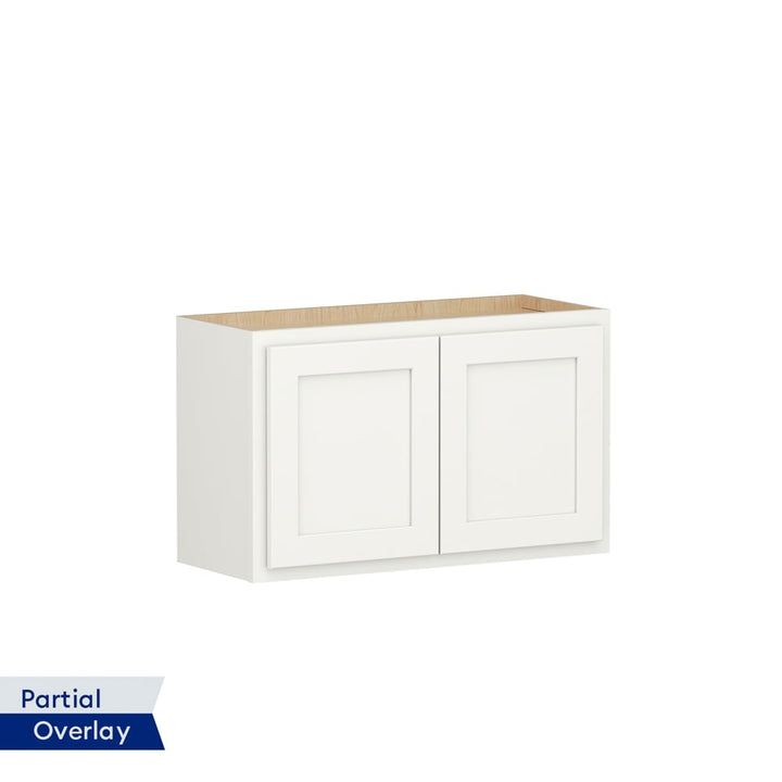 Shenandoah PRO Express Breckenridge 30-in W x 18.125-in H x 12-in D Linen Partial Overlay Wall Fully Assembled Plywood Cabinet (Recessed Panel Shaker Door Style)