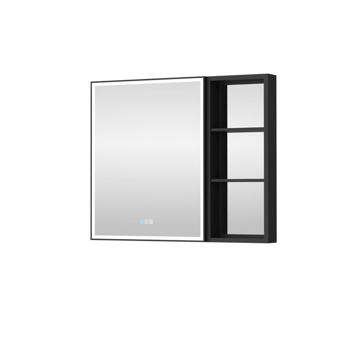 WELLFOR W12 36-in x 30-in Lighted LED Fog Free Surface/Recessed Mount Anodized Black Aluminum Mirrored Soft Close Medicine Cabinet with Outlet