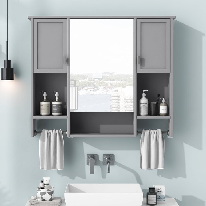 WELLFOR 35-in x 28.7-in Surface Mount Gray Mirrored Soft Close Medicine Cabinet