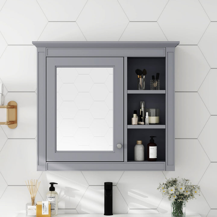 WELLFOR 30-in x 28-in Surface Mount Gray Mirrored Soft Close Medicine Cabinet