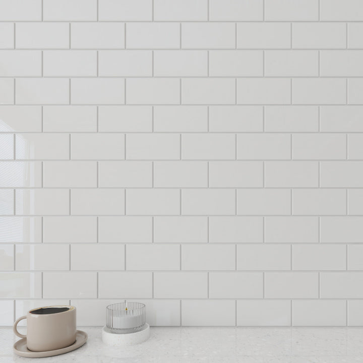 Giorbello Classic Premium Bright White 3-in x 6-in Glossy Glass Subway Wall Tile (5-sq. ft/ Carton)