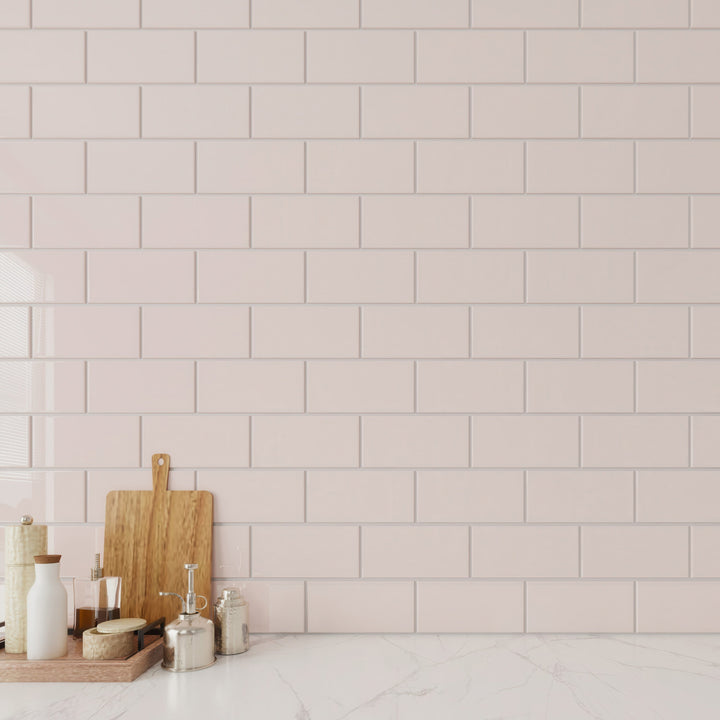 Giorbello Classic Premium Rose Pale Pink 3-in x 6-in Glossy Glass Subway Wall Tile (5-sq. ft/ Carton)
