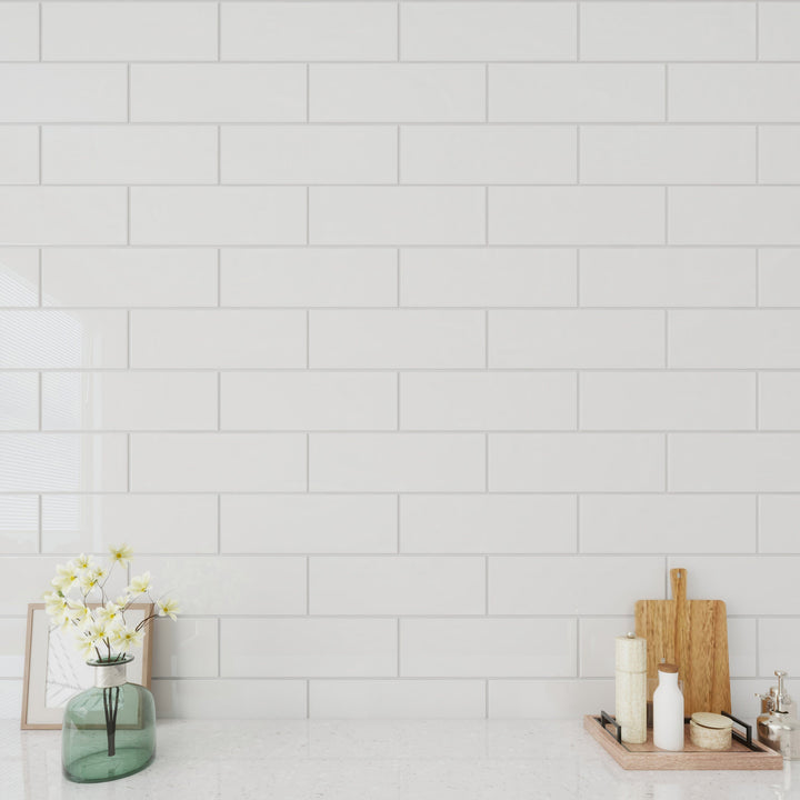 Giorbello 4x12 glass subway tiles Bright White 4-in x 12-in Glossy Glass Subway Wall Tile (5-sq. ft/ Carton)