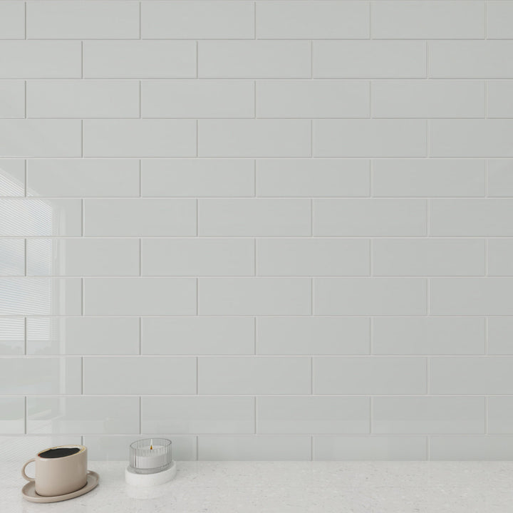 Giorbello Classic Premium Light Gray 4-in x 12-in Glossy Glass Subway Wall Tile (5-sq. ft/ Carton)