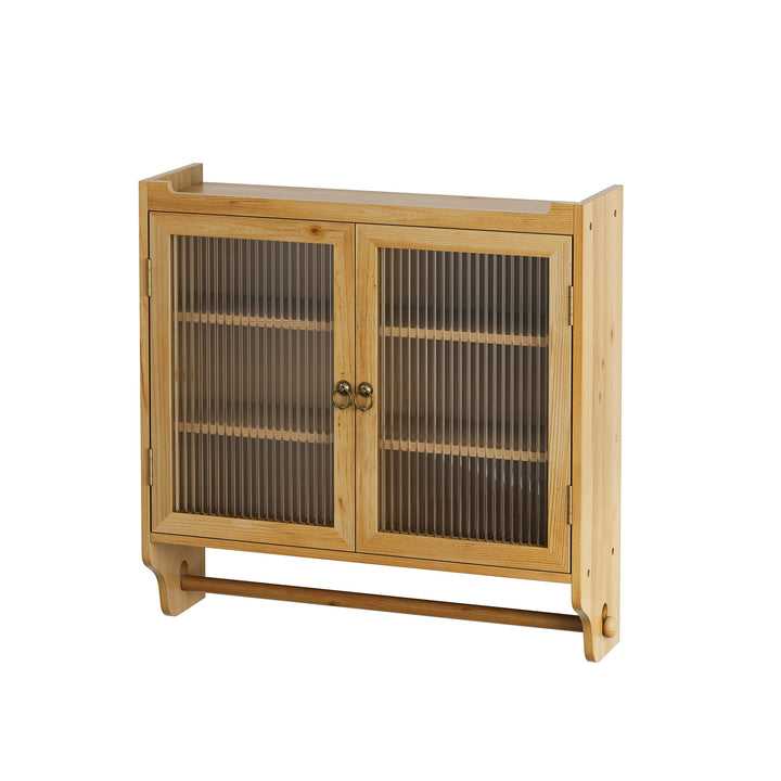 GZMR 24.8''Glass Door Vintage Double Door Wall Cabinet Contemporary/Modern Natural Wood Kitchen Hutch
