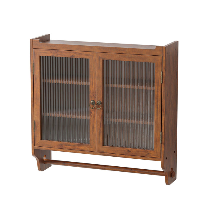 GZMR 24.8''Glass Door Vintage Double Door Wall Cabinet Contemporary/Modern Brown Wood Kitchen Hutch