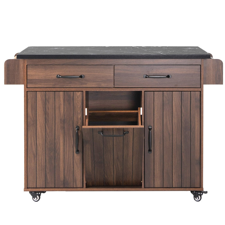Bybafun Brown Mdf Base with Mdf Wood Top Rolling Kitchen Cart (19.7-in x 43.8-in x 35-in)