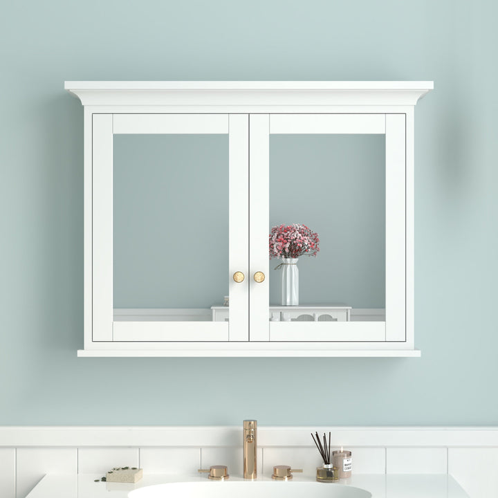 WELLFOR GRACE Solid Wood 40-in x 30-in Surface Mount White Mirrored Soft Close Medicine Cabinet