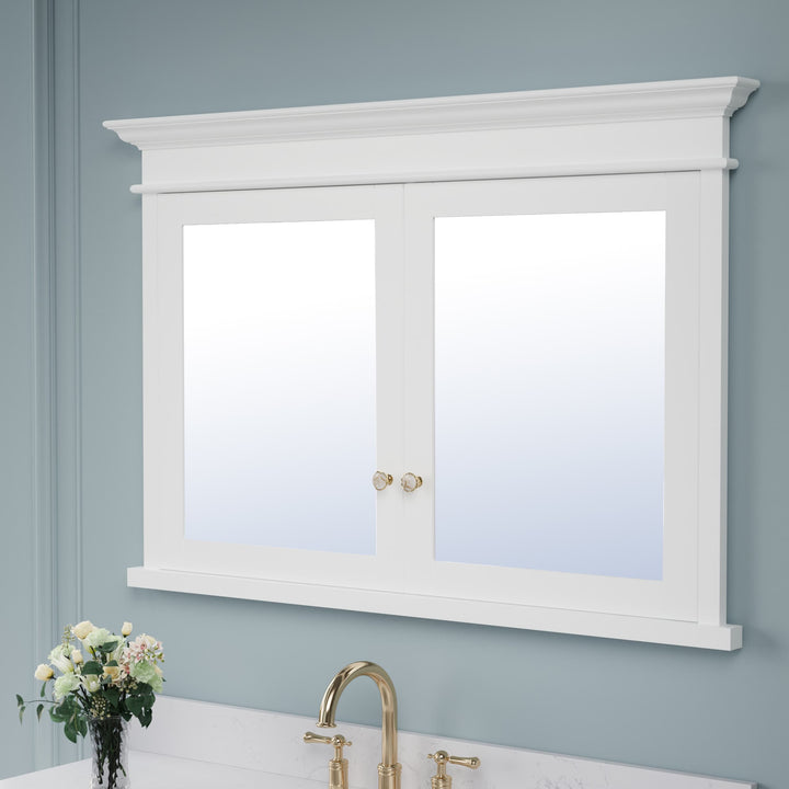 WELLFOR GRACE Solid Wood 48-in x 32-in Recessed Mount White Mirrored Soft Close Medicine Cabinet