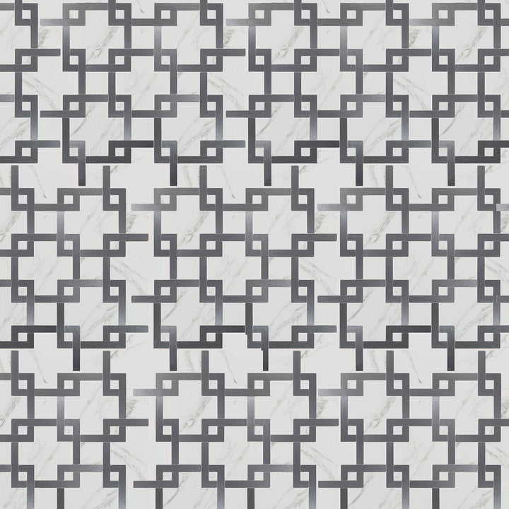 Peel&Stick Mosaics Cararra connection white and gray 14-in x 14-in Glossy Metal Marble look Multi-shaped Peel and stick Mosaic Wall Tile product image
