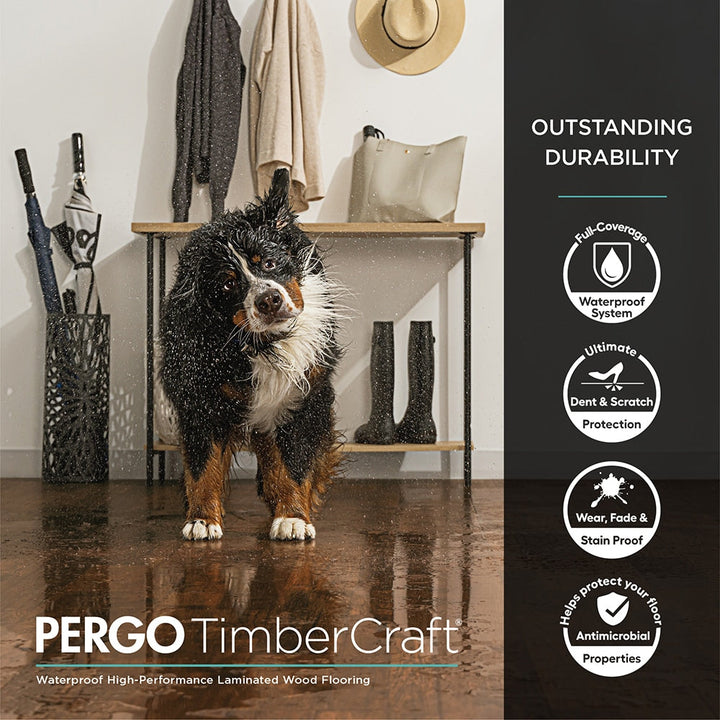 Pergo TimberCraft +WetProtect Chester Ridge Hickory Waterproof Laminate Flooring with Underlayment