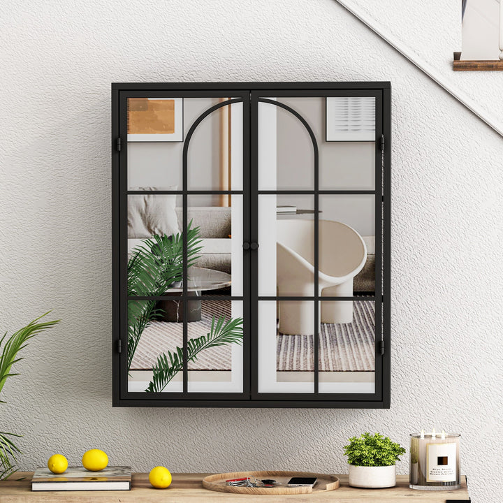 WELLFOR 24-in x 28-in Surface Mount Black Mirrored Soft Close Medicine Cabinet