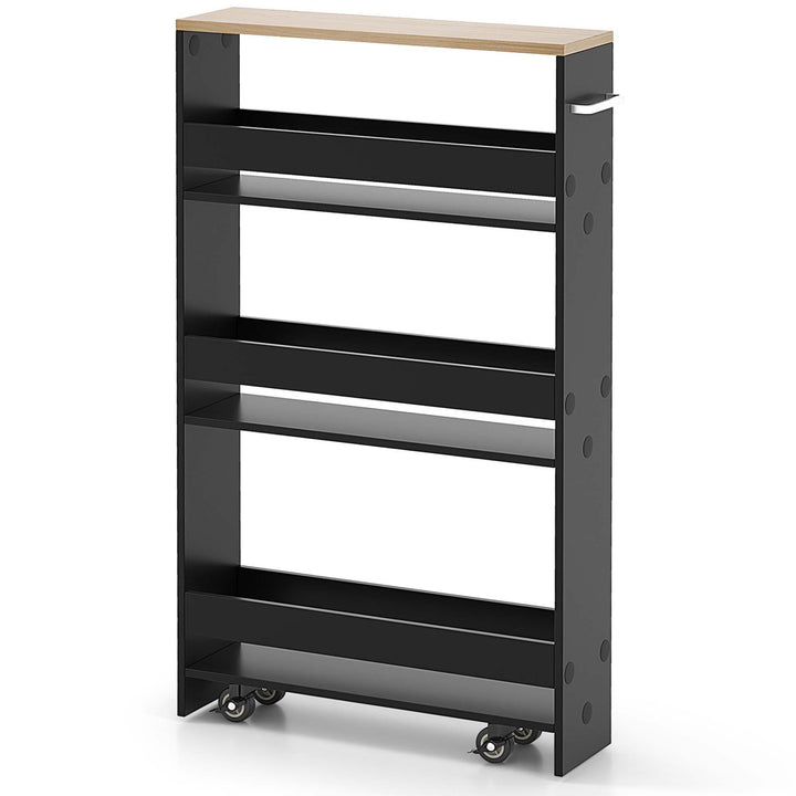 Costway Black Wood Base with Wood Top Rolling Kitchen Cart (7-in x 19-in x 32-in)