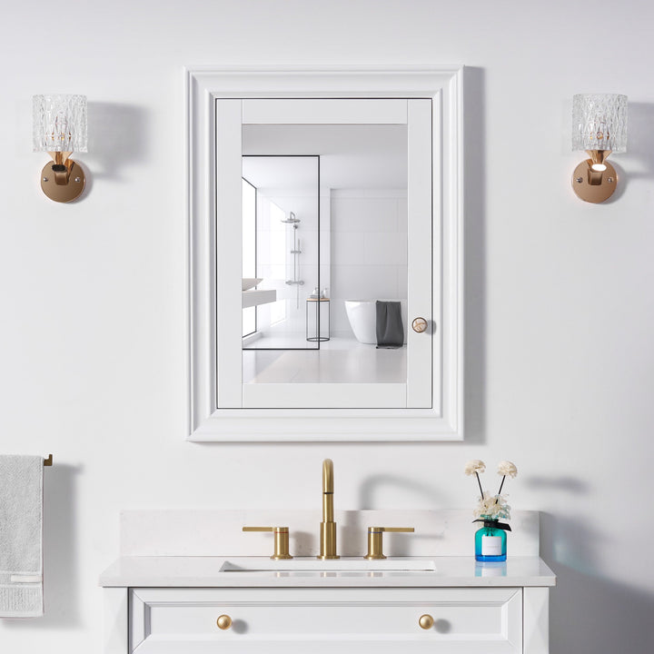 WELLFOR GRACE Solid Wood 24-in x 32-in Recessed Mount White Mirrored Soft Close Medicine Cabinet
