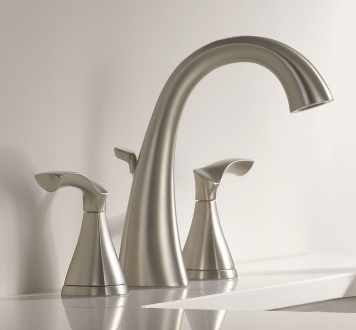 Delta Sandover SpotShield Brushed Nickel 2‑Handle Widespread WaterSense Bathroom Sink Faucet with Drain