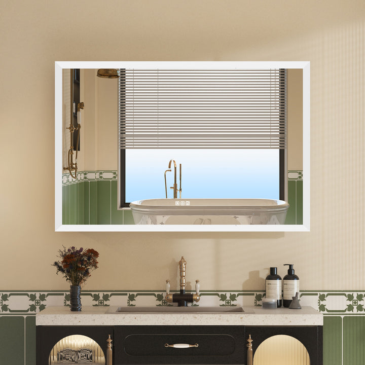 WELLFOR V3 48-in x 32-in Lighted LED Fog Free Surface/Recessed Mount Silver Mirrored Soft Close Medicine Cabinet