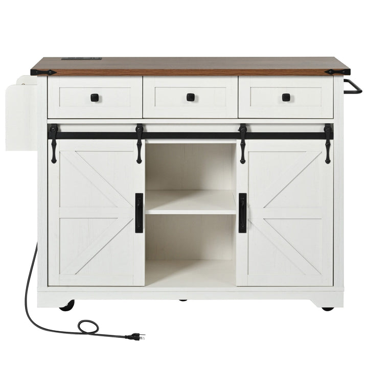 Bybafun White Mdf Base with Mdf Wood Top Rolling Kitchen Island (28.8-in x 53.8-in x 36.5-in)