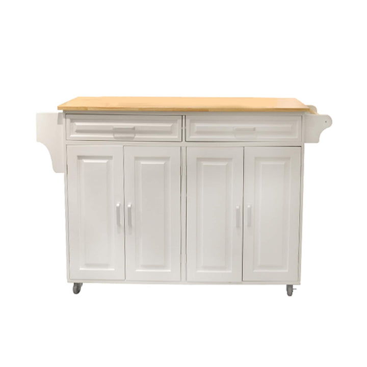 Bybafun White Mdf Base with Wood Top Rolling Kitchen Island (18.1-in x 53.9-in x 35-in)