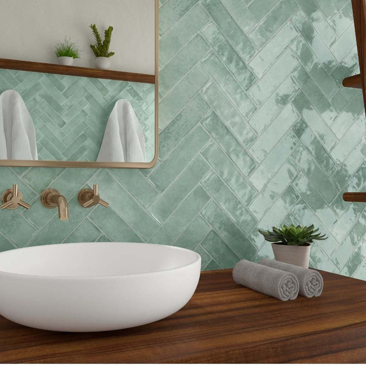 The Tile Life Havasupai Falls Sage 3-in x 10-in Glossy Ceramic Subway Wall Tile product image