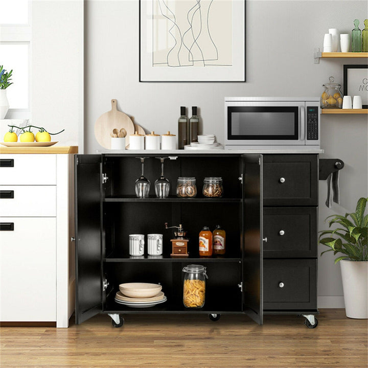 BABOOM Black Mdf Base with Stainless Steel Metal Top Rolling Kitchen Cart (18-in x 54-in x 36-in)