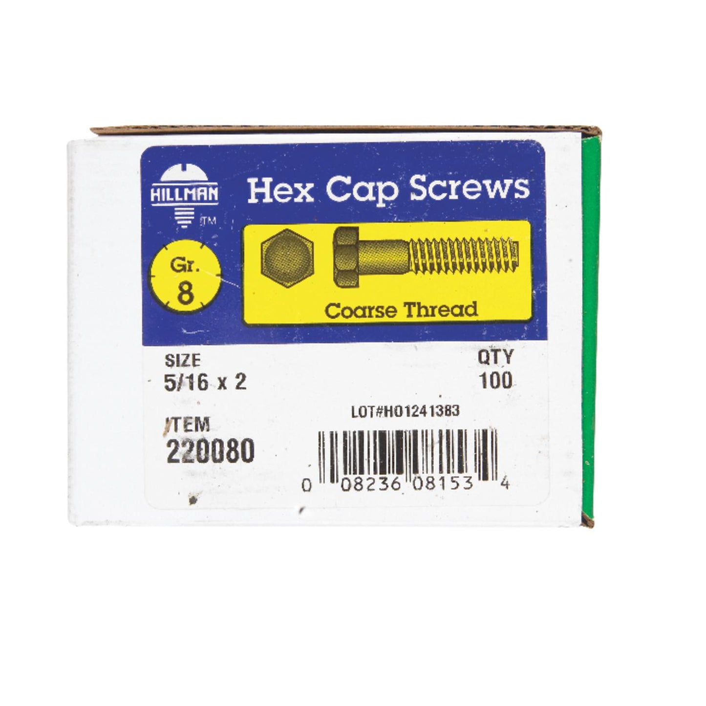 Hillman 5/16 in. Diameter x 2 in. Length Grade 8 Heat-Treated Steel Hex Head Cap Screws, Coarse Thread, 100-Pack
